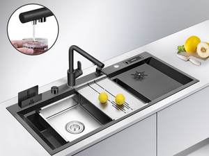 Fregadero de Cocina Grande de Acero Inoxidable Nano Negro con Lavavasos Integrado y Portacuchillos - Product Image 6