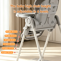 Chaise haute pour bébé réglable et pliable, chaise de repas pour enfants avec plateau et harnais de sécurité à 5 points, chaise d'alimentation pour tout-petits