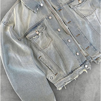 2025 veste en jean vintage personnalisée pour hommes veste en jean en détresse et délavé à la pierre
