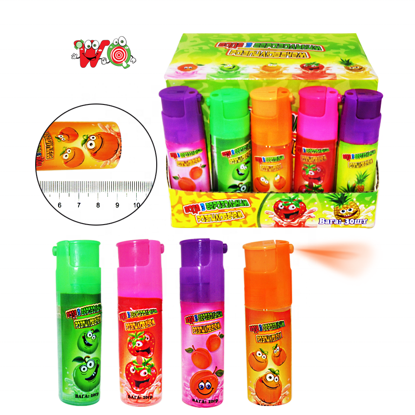 Лидер продаж, зажигалка WQ, цветной фруктовый спрей, жидкие конфеты для детей, кондитерские изделия