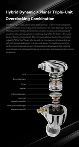 Trn mới hổ trắng lai trình điều khiển năng động Kép + Tai nghe màng phẳng trong tai nghe Tai cắm có thể thay thế 3.5mm/4.4mm - Product Image 5
