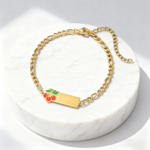 Bracelet en acier inoxydable 316L doré avec émail, motif fleur et cœur, coloré et gravable, pour enfants, vente en gros, personnalisable OEM - Product Image 5