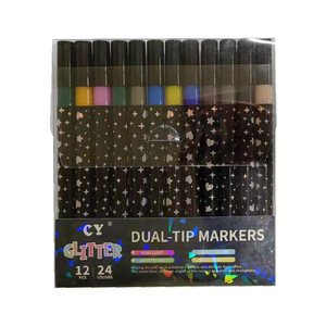 Pennarello Fluorescente Bicolore Lampeggiante a Doppia Punta con Glitter, Non Cancellabile, Motivo Stelle e Cuori per <span class=keywords><strong>Disegno</strong></span> di Bambini e Studenti - Product Image 1