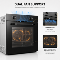 Four multifonction encastrable en acier inoxydable avec porte vitrée, capacité 66L, fonction convection/turbine, contrôle mécanique du minuterie, classe énergétique