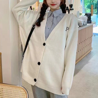 Pull en cachemire vent paresseux pour femmes veste col en v Long Cardigan tricoté décontracté avec nouvelle broderie de lettres étrangères