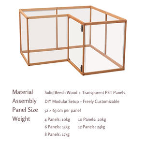 Panneaux modulaires transparents réglables en acrylique PET Clôture pour chien en bois de hêtre, parc intérieur réglable de haute qualité pour animaux de compagnie avec porte - Product Image 6