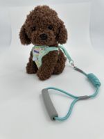 Laisse pour chien Wanjia, durable, respirante, douce, à motif de dessin animé, rembourrée, double couche, en maille, non toxique, avec cloche, réglable, anti-évasion