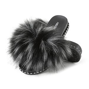 Pantoufles en fourrure personnalisées Diapositives floues Sandales à plateforme Sandales à bout ouvert Diapositives moelleuses Sandales à plumes Chaussures à enfiler en fourrure pour femmes - Product Image 1
