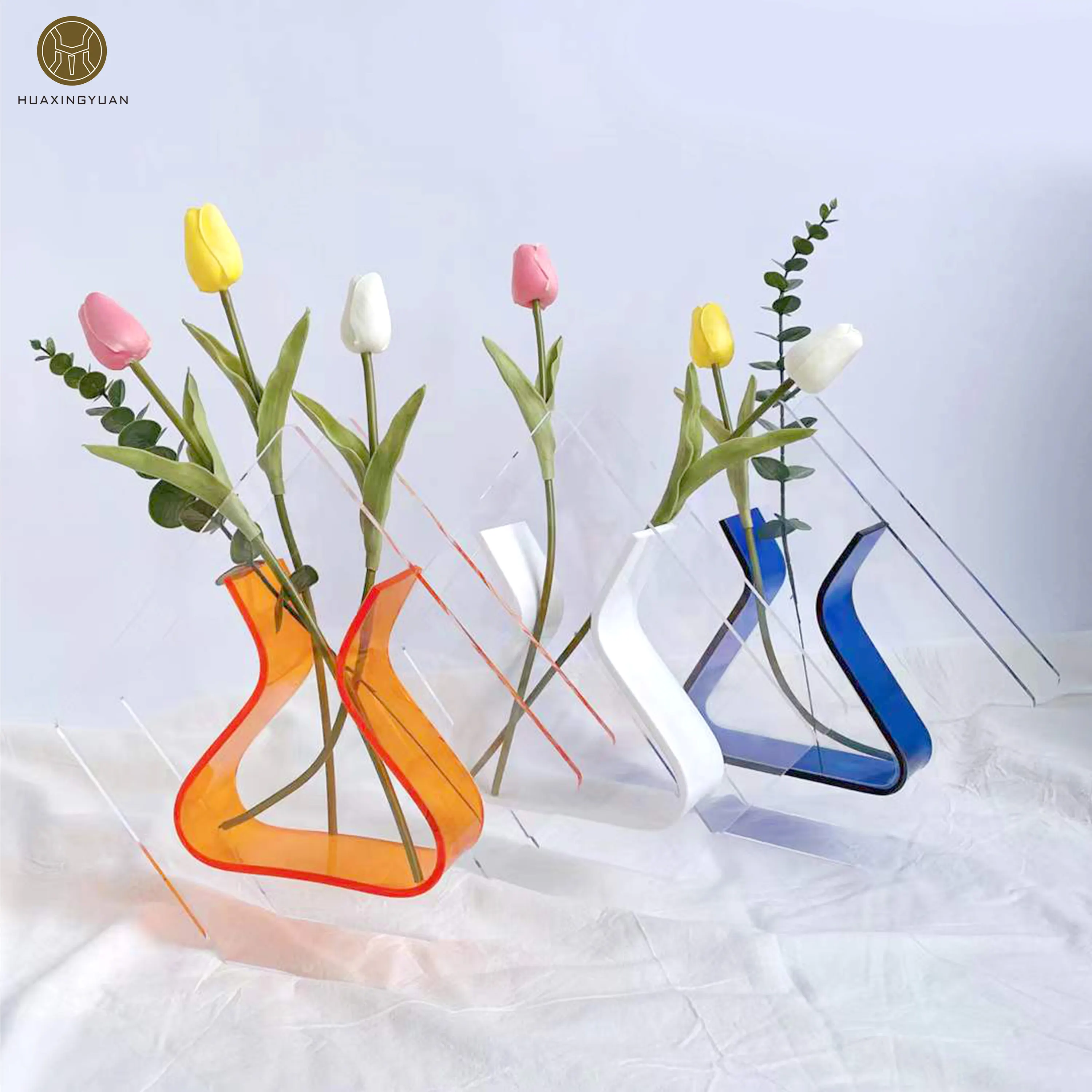 Ins Bunte U-Form Acryl Blumenvase Transparente Großhandel Acryl Kristall Runde Desktop Vase Dekoration