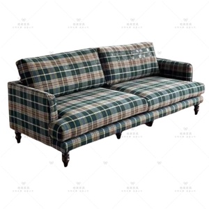 Französisches Stoffsofa für kleine Wohnungen, Dreisitzer, Vintage-Landhausstil, für den Heimgebrauch, geradliniges Karo-Schlafzimmersofa - Product Image 5