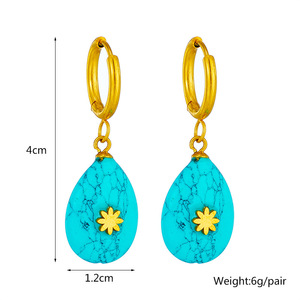 Teardrop Turquoise Dangle Earrings Gold Plated Stainless Steel Drop Earrings Gift Fashion Jewelry - Product Image 4