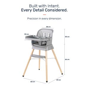 Chaise haute pour bébé 3-en-1 de luxe réglable, pour bébés et enfants, plateau amovible en bois de haute qualité, moderne, pour salon et cuisine - Product Image 2