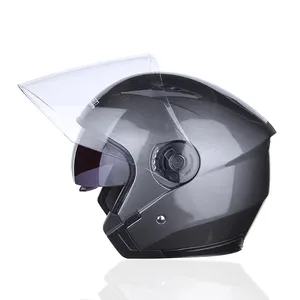 Casco de media cubierta para motocicleta para hombre y mujer, casco de doble lente para vehículo eléctrico con batería para las cuatro estaciones