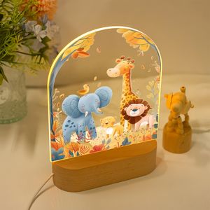 ילד מתנה עולם חיות פופולרי בסגנון אוסטרליה הוביל אור הלילה אור, בסיס עץ עם מנורת שולחן אקריליק תפאורה לבית - Product Image 4