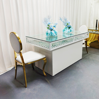 Elegante Mesa de Comedor de Acero Inoxidable para Hotel con Cristales, Mesa de Boda de Lujo en Metal, Ideal para Novios