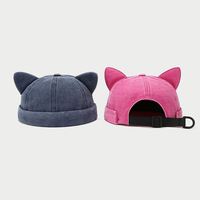 Casquette Docker rétro en coton lavé avec oreilles de chat et revers roulé pour femmes et hommes, style marin, sans bord, type bonnet
