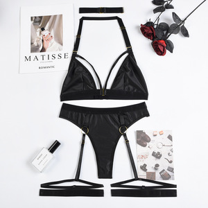 Ensemble de lingerie sexy à col halter, couleur unie, push-up, nouveau style, ensemble de sous-vêtements pour femmes en 3 pièces - Product Image 6