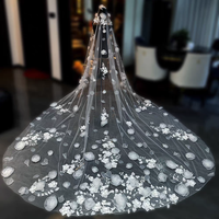 ROMANTIC Luxury 3.5M Long Bridal Handmade Flowers Veil Exquisite Wedding Veils.