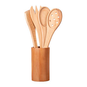 Juego de utensilios de cocina de madera de excelente calidad para uso diario, 4 piezas con soporte, para la cocina. - Product Image 1