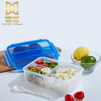 Boîte de nourriture de préparation de repas au micro-ondes avec couvercle Récipients alimentaires en plastique 3 compartiments Cuisine Minimaliste Pp Sac Moulage par injection 295g