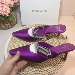 Mules de haute qualité, pantoufles à talons de 7 cm, talons en strass de luxe pour femmes - Product Image 6