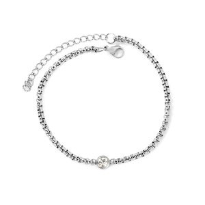 Heart-Shaped Stainless Steel <b>Bracelet</b> With White Zircon <b>Beaded</b> Edge Women's Fashion Jewelry - Product Image 5