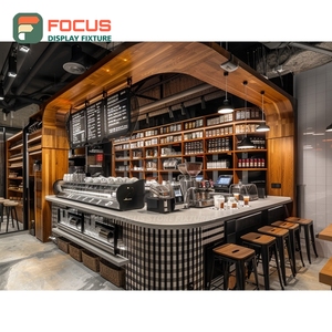 Comptoir de service à café autoportant, station de barista, étagère de caisse, comptoir de café en placage de chêne - Product Image 2