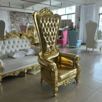 Chaise Trône Dorée Sculptée Européenne pour Mariage, Banquet et Fête – Modèle Royal Roi et Reine