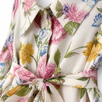 Robe chemise midi grande taille 180 GSM en viscose à imprimé floral avec col et ceinture, idéale pour les fêtes en jardin, fabrication britannique (OEM) 1X-5X