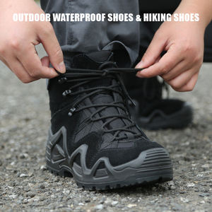 Factory Direct Sales Mid Cut Men's Leather <b>Waterproof</b> Lace-up Tactical Shoes <b>Black</b> for Outdoor Sports and Hiking Trips - Product Image 2