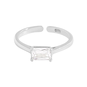 Anillo Ajustable de Plata de Ley S925 con Circonita Cúbica de Corte Radiante, Simple, Liso, Blanco, Directo de Fábrica, Joyería Fina para Mujer, Regalo - Product Image 1