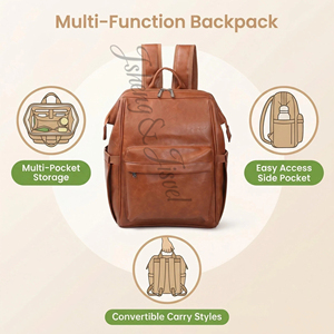 Sac à dos à langer en cuir PU écologique, pliable, couleur unie, grande capacité, imperméable, unisexe, avec sangles de poussette, durable et respirant - Product Image 3