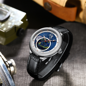Montres pour hommes personnalisées K009 à prix de gros, montres mécaniques squelette en cuir de luxe avec phase lunaire - Product Image 5