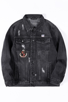 Veste en jean personnalisée OEM pour homme, denim noir délavé, style camionneur avec ailes en sequins au dos
