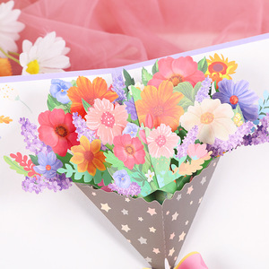 Carte de vœux pliée pour la Journée des enseignants, en carton, avec bouquet coloré tridimensionnel, carte de vœux pop-up - Product Image 5