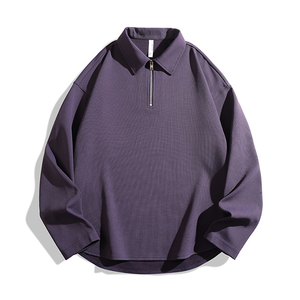เสื้อโปโลแขนยาวผู้ชาย รุ่นใหม่ ฤดูใบไม้ร่วง ฤดูหนาว แบรนด์ทันสมัย สีพื้น ทรงหลวม ไหล่ตก สไตล์มินิมอล ปกซิป - Product Image 5