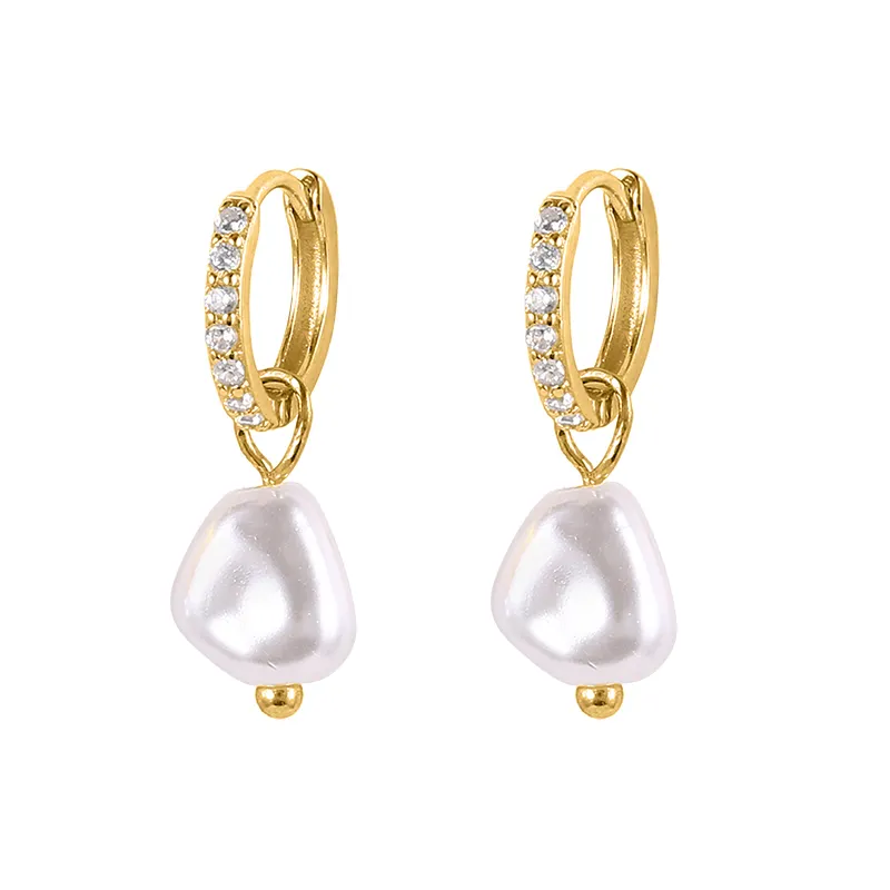 new design Roxi S925 Sterling Silver 18k gold plated baroque pearl hoop drop earrings