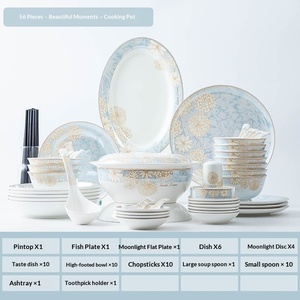 Service de vaisselle en céramique de Jingdezhen, ensemble de bols et assiettes en porcelaine osseuse nordique, vente en gros, ensemble de bols, ensemble domestique, coffret cadeau - Product Image 6