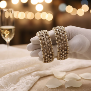 <b>Gold</b> Plated Crystal Stone and Pearl Bracelet <b>Set</b> Elegant and Luxurious <b>Bangles</b> Collection for Women Wedding Party Wear - Product Image 3