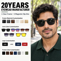 Lunettes de soleil magnétiques 5-en-1 à clipser, monture PC, polarisées, vision nocturne, UV400, avec logo personnalisé, pour hommes et femmes, vente en gros