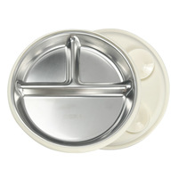 Assiette à dîner antidérapante écologique en acier inoxydable 304 de 9 pouces avec 3 compartiments, non toxique, passe au lave-vaisselle, pour adultes et enfants