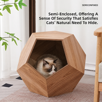 Lit pour chat minimaliste en bois style ours en peluche, meuble polyvalent en bois massif pour salon, niche polygonale respirante pour chien