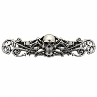 Barrette à cheveux vintage en forme de croix de crâne, motif pirate ajouré, filigrane orné, argent antique, style gothique, cadeau