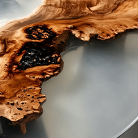 Table à manger en bois de burl naturel ovale avec résine époxy, base noire, nouveau design, assemblée