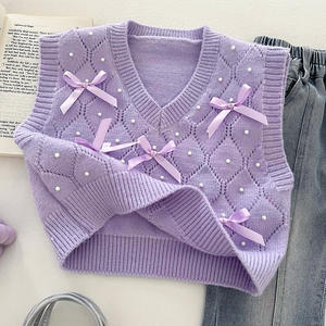 Set Sweater Kasual Bernapas dengan Hiasan Bunga 3D untuk Anak Perempuan Musim Gugur 2025 Gaya Korea Kemeja Rajut Celana <span class=keywords><strong>Jeans</strong></span> Model Melebar - Product Image 3