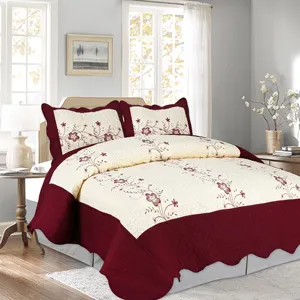 Hot selling Beautiful Embroidery Polyester Microfiber Soft Touch 3pcs Bedspread Set