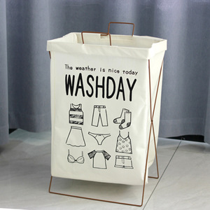 Panier à linge sale avec cadre en fer Grand panier à linge pliable Panier de rangement en tissu coton et lin - Product Image 2