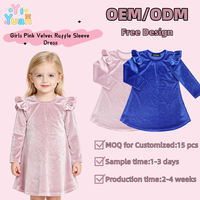 Robe en velours rose bonbon pour petites filles, avec volants aux épaules, manches longues, coupe ample, idéale pour les fêtes, anniversaires et séances photo