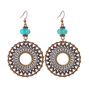 Boucles d'oreilles pendantes Bohème en alliage plaqué bronze antique à motif floral, ensemble de bijoux de mode pour femmes - Product Image 5