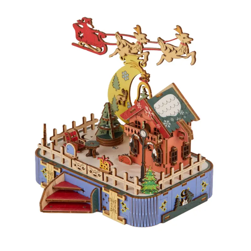 Tonecheer Fairytable Castle LOGO personalizado Diy 3D rompecabezas de madera caja de música Musical